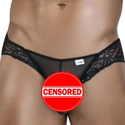 CandyMan Strings-String en Résille et Dentelle Lace-Up Noir