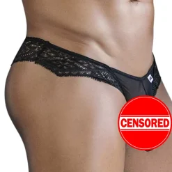 CandyMan Strings-String en Résille et Dentelle Lace-Up Noir