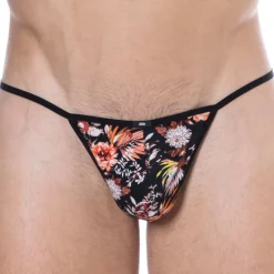 SKU Strings-String Ficelle Mini Coton Floral Noir - Orange