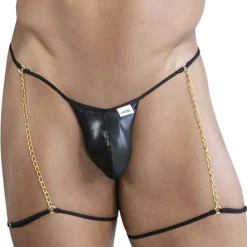CandyMan Strings-String Jarretière avec Chaînettes Noir