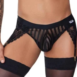 CandyMan Strings-String Jarretière Dentelle Noir