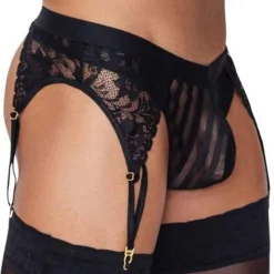 CandyMan Strings-String Jarretière Dentelle Noir