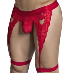 CandyMan Strings-String Jarretière Dentelle Rouge