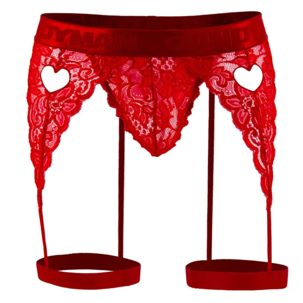 CandyMan Strings-String Jarretière Dentelle Rouge