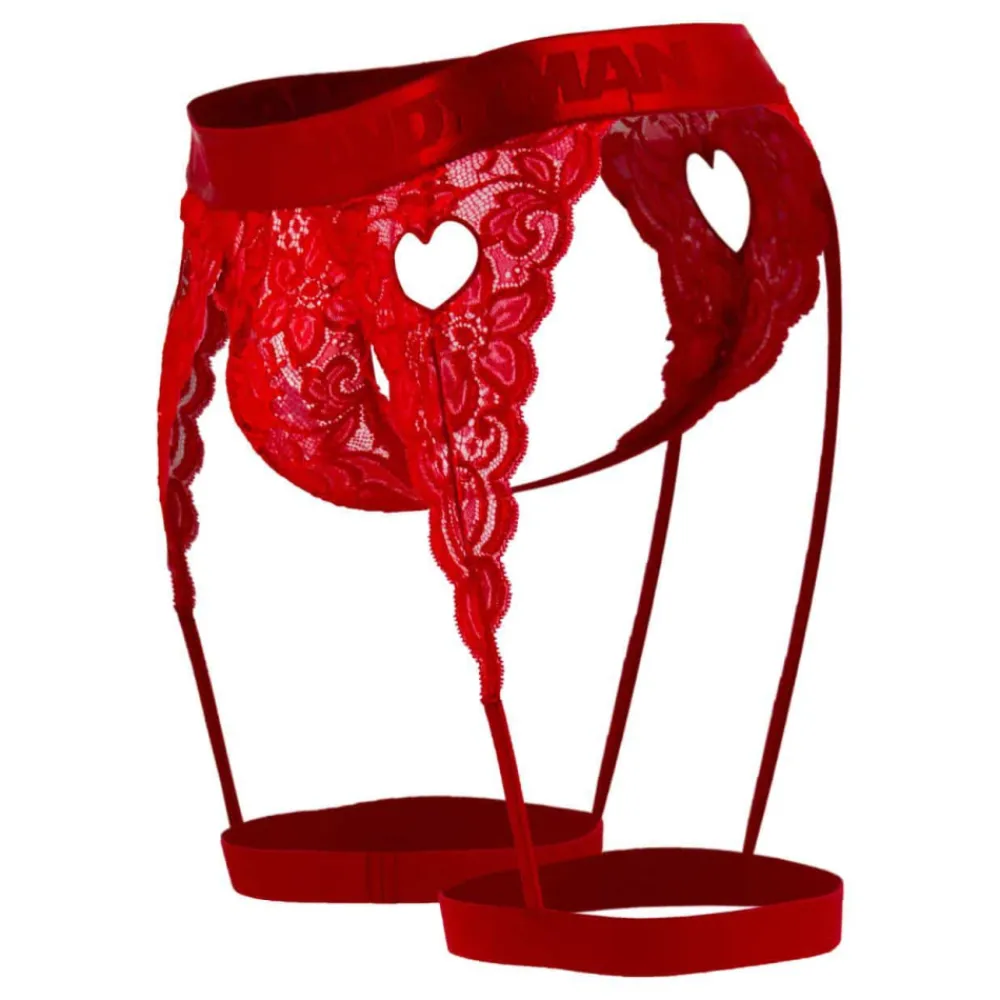 CandyMan Strings-String Jarretière Dentelle Rouge