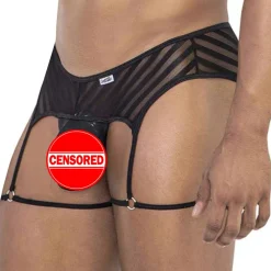 CandyMan Strings-String Jarretière Résille Noir