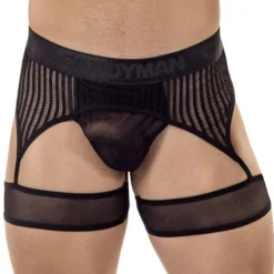 CandyMan Strings-String Porte-Jarretelle Rayé Noir