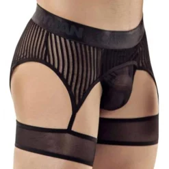 CandyMan Strings-String Porte-Jarretelle Rayé Noir