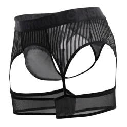 CandyMan Strings-String Porte-Jarretelle Rayé Noir