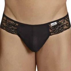 CandyMan Strings-String Résille Dentelle Florale Noir