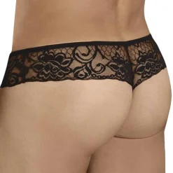 CandyMan Strings-String Résille Dentelle Florale Noir