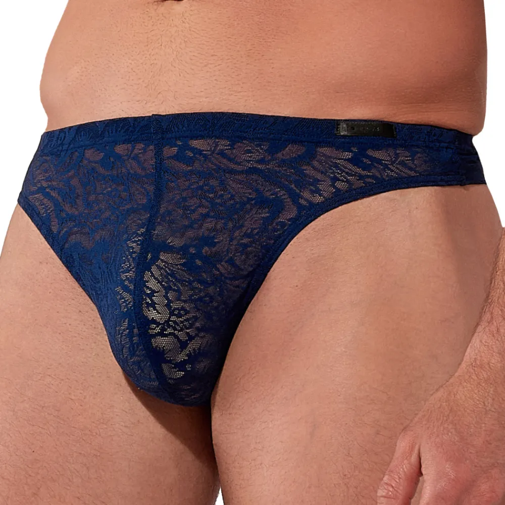 HOM Strings-String Temptation Free Cut Lace Bleu Marine
