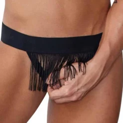 CandyMan Strings-String V à Franges Noir