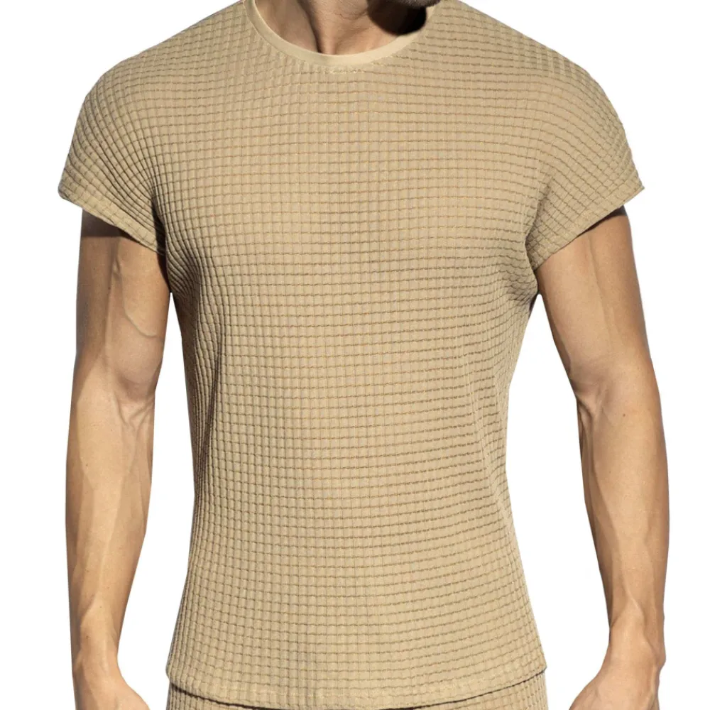 ES Collection Hauts|T-Shirts-T-Shirt Casual Checkmate Beige