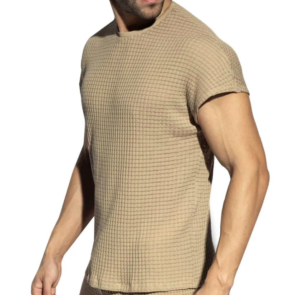 ES Collection Hauts|T-Shirts-T-Shirt Casual Checkmate Beige