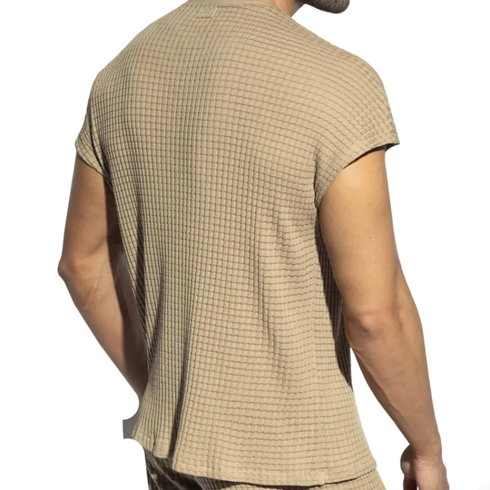ES Collection Hauts|T-Shirts-T-Shirt Casual Checkmate Beige
