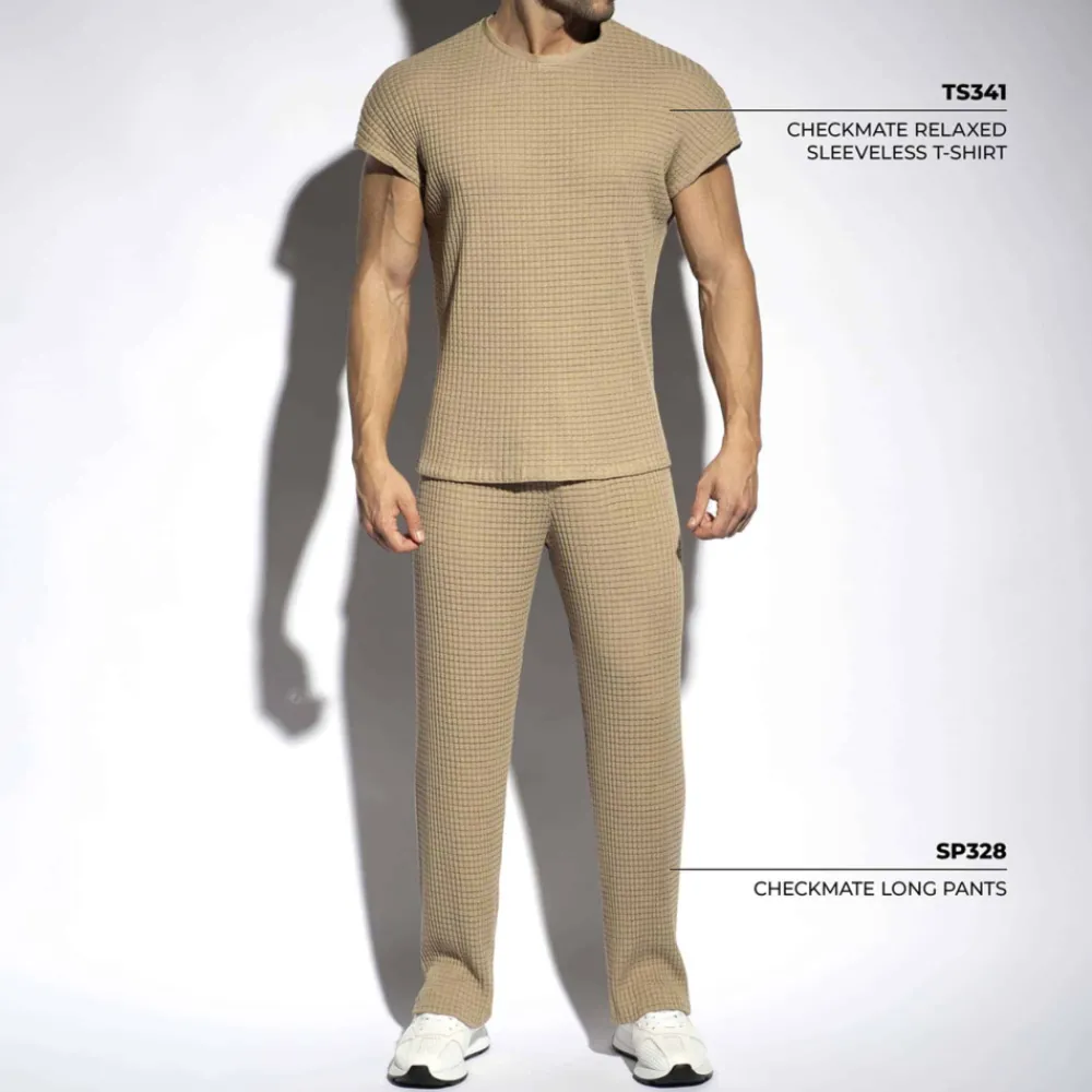 ES Collection Hauts|T-Shirts-T-Shirt Casual Checkmate Beige