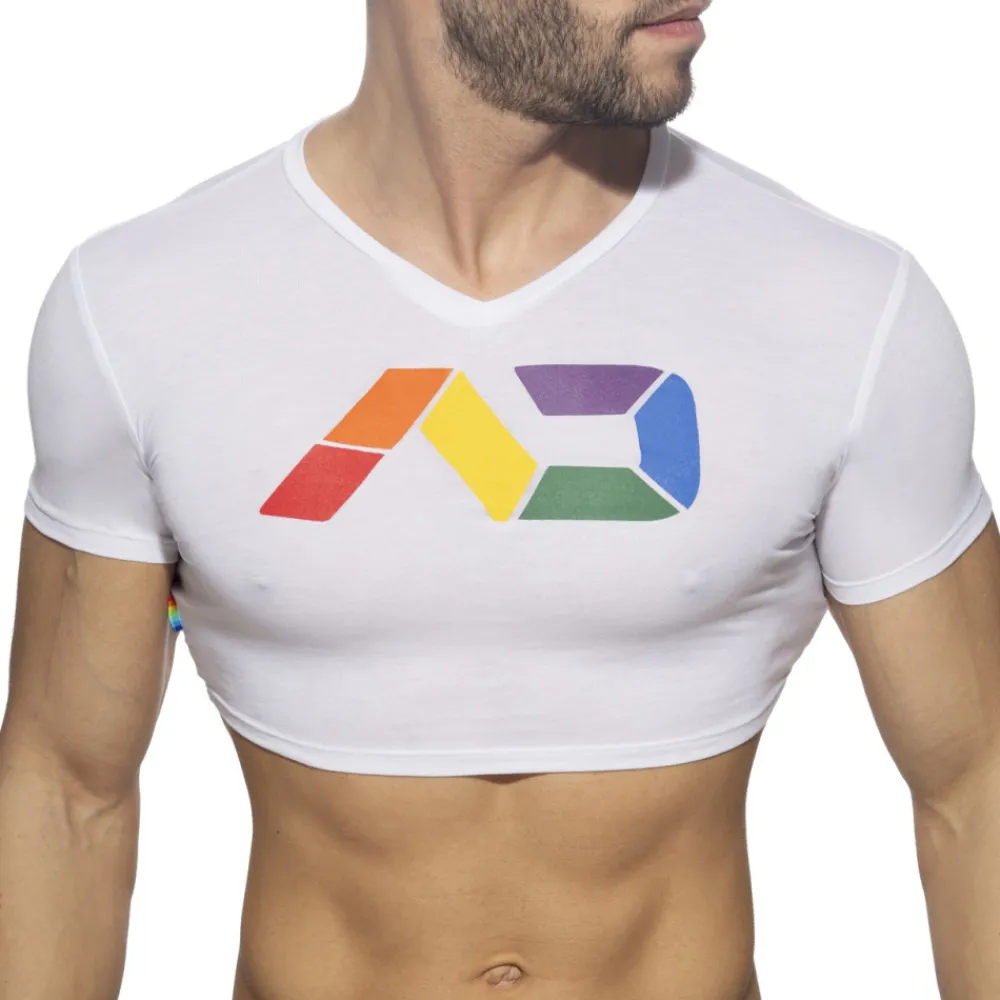 Addicted T-Shirts-T-Shirt Crop AD Rainbow Blanc