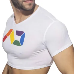 Addicted T-Shirts-T-Shirt Crop AD Rainbow Blanc