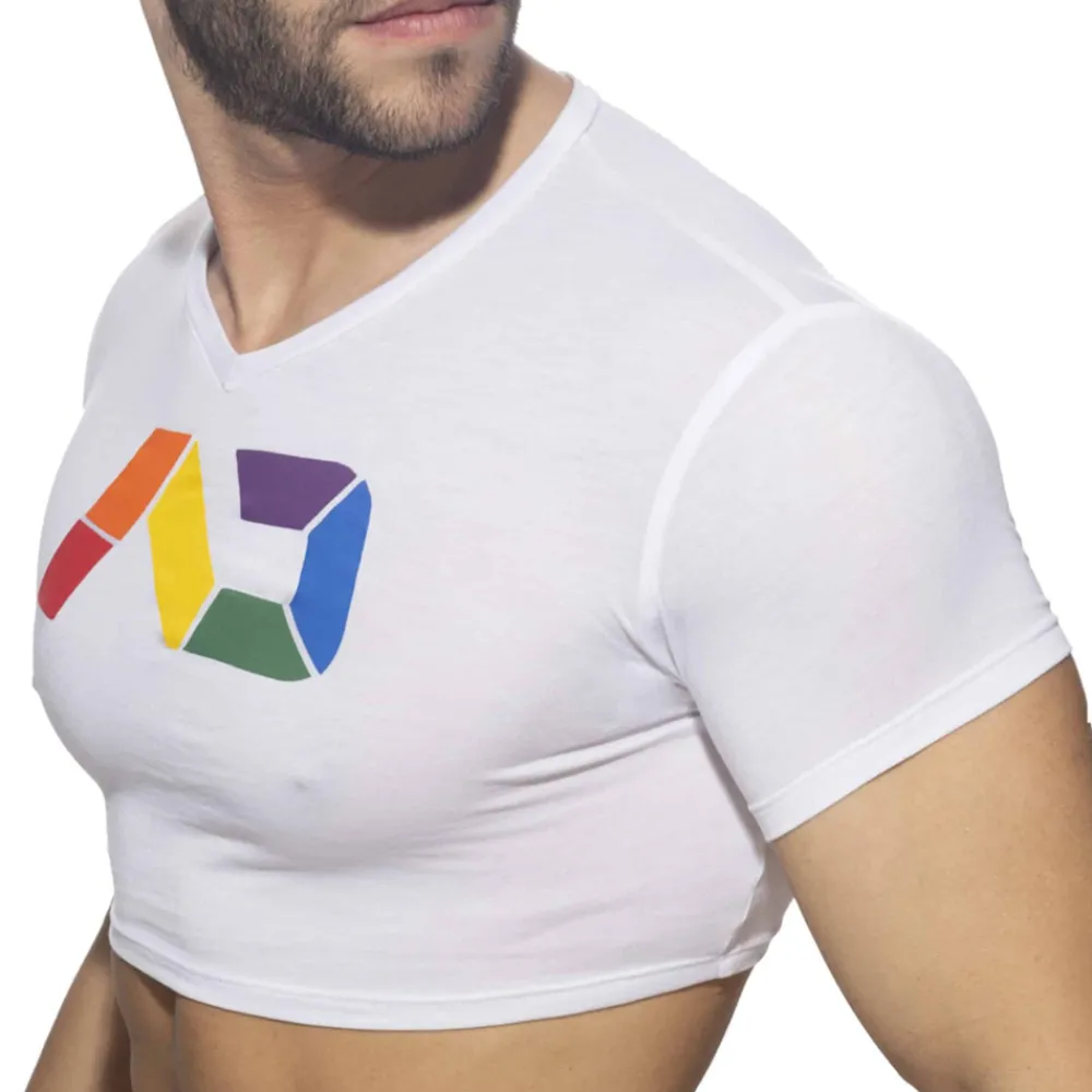 Addicted T-Shirts-T-Shirt Crop AD Rainbow Blanc