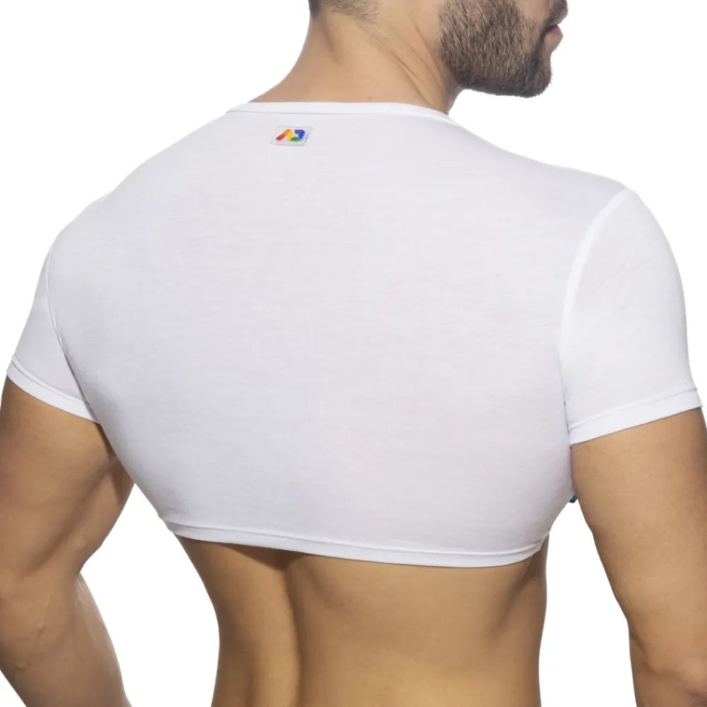 Addicted T-Shirts-T-Shirt Crop AD Rainbow Blanc