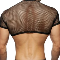 Addicted Tenues Sexy|T-Shirts-T-Shirt Crop C-Through Mesh Noir