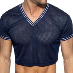 Addicted T-Shirts-T-Shirt Crop Slam Mesh Bleu Marine