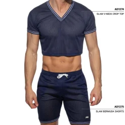 Addicted T-Shirts-T-Shirt Crop Slam Mesh Bleu Marine