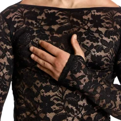 Modus Vivendi T-Shirts-T-Shirt Manches Longues Dentelle Florale Noir