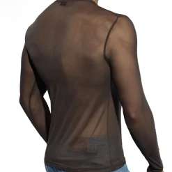 ES Collection Tenues Sexy|T-Shirts-T-Shirt Net Manches Longues Marron