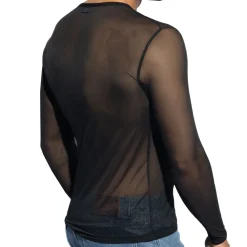 ES Collection Tenues Sexy|T-Shirts-T-Shirt Net Manches Longues Noir